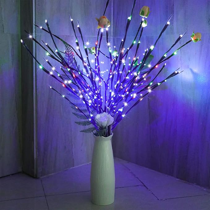 DK177 2 Pack Led Branch Light Battery Operated Lighted Branch Vase Filler Willow Tree Artificial Little Twig Power Brown 30 Inch 20 LED for Indoor Romantic, Multicolor Light
