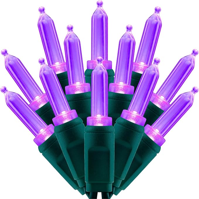 100 Purple One-Piece LED Christmas Lights, 33 ft Green Cord High Waterproof UL Certified T5 Outdoor String Lights (Purple)