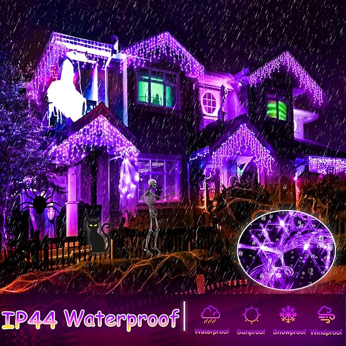 640 LED Halloween Lights Outdoor - 66ft Icicle Lights for Outside 8 Modes with 120 Drops, Waterproof Christmas Icicle Light Plug in for Indoor Outside Party Holiday Christmas Halloween Decorations