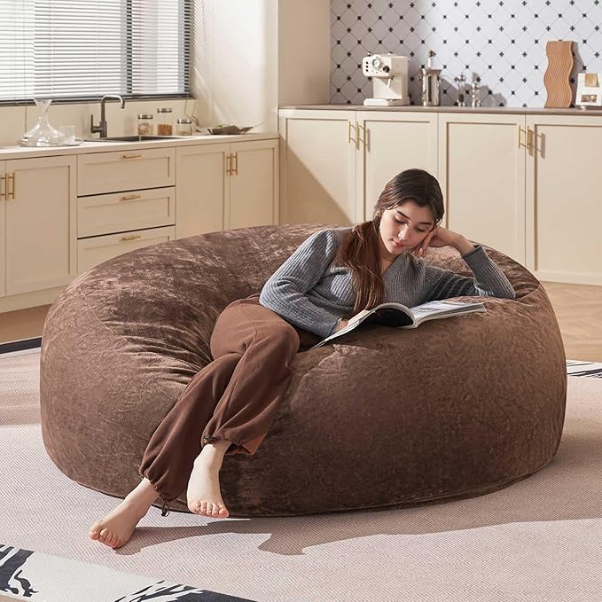 Bean Bag Chair 6Ft, Memory Foam Filled, Large Beanbag Chairs for Adults and Teens, Soft Sofa with Removable Flannel Cover, Round Couch for Living Room Bedroom College Dorm (Coffee, 6FT-67×67"×24")
