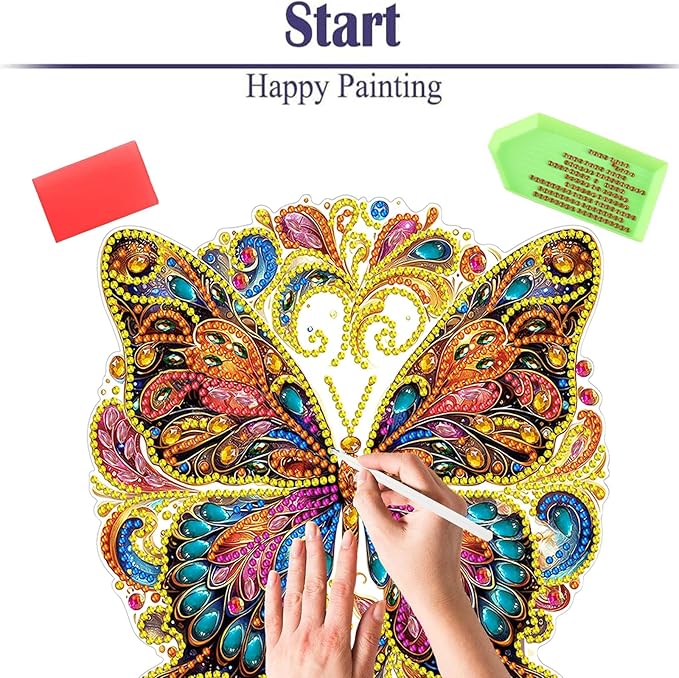Diamond Painting Kits for Adults Beginners, 5D Full Drill Flowers and Butterfly Crystal Art Desktop Ornament, DIY Single Sided Home Office Desk Decor, Creative Craft Gift Set with Tools