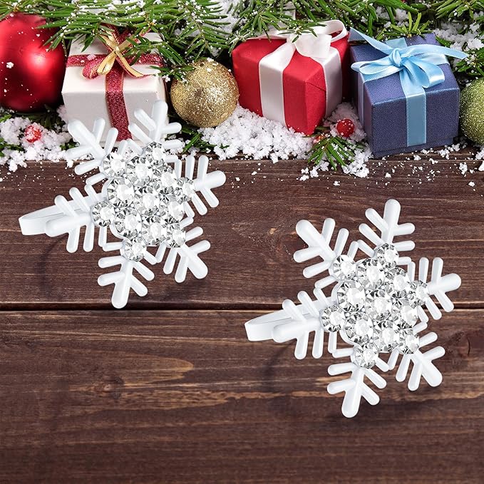 Halatool Set of 8 Christmas Napkin Rings White Snowflake with White Rhinestone Napkin Holder for Christmas Thanksgiving Holiday Party Table Decoration