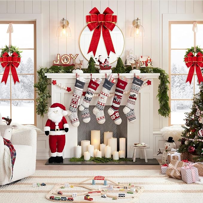 1Pack Large Christmas Bows Velvet Red Bows Holiday Red Christmas Bows Decorations for Wreath Velvet Bows Decor for Christmas Tree Topper, Front Door, Outdoor(24 * 16 inch)
