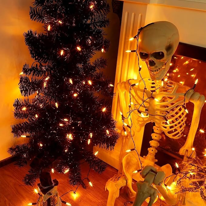 100 LED Orange Halloween Lights, 2 Pack 17FT Mini String Lights Battery Operated Orange Fairy Light 8 Modes Timer Waterproof for Indoor Outdoor Patio Tree Holiday Party Fall Halloween Decor