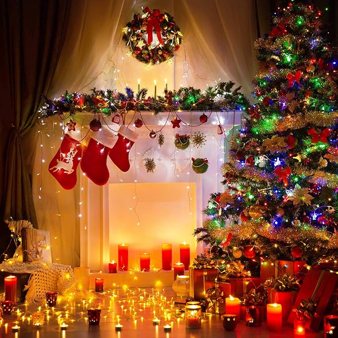 Minetom 100 Counts Clear Christmas String Lights 26.5 Feet Warm Mini Lights Waterproof for Indoor Outdoor Patio Wreath Garden Wedding Party Thanksgiving Holiday Xmas Tree Decorations, Multicolored