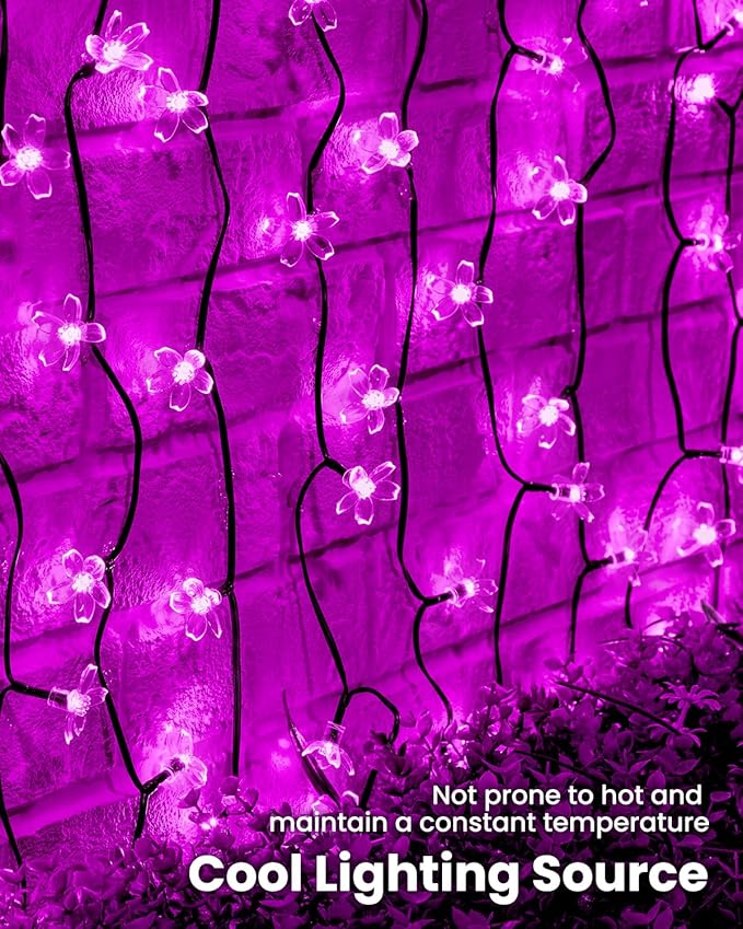 Brightown 60 LED Solar String Lights Flower Outdoor Waterproof Fairy Lights for Garden Yard Fence Patio Christmas Tree Wedding Party Decor, Pink