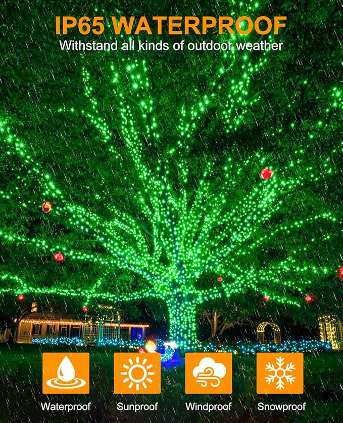 197FT 600 LED Christmas Lights Outdoor, Plug in Christmas Tree Lights 8 Modes, Waterproof Green Wire String Twinkle Lights for Indoor Bedroom House Patio Garden Party Holiday Decorations, Green