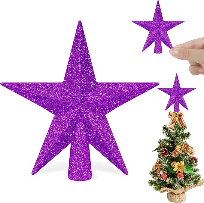 1PCS Christmas Tree Star Topper, Purple 4" Xmas Tree Topper Decorations, Glitter Shatterproof Mini Bethlehem Star Tree Decor, Waterproof Star Tree Topper for Christmas Holiday Indoor/Outdoor Ornament