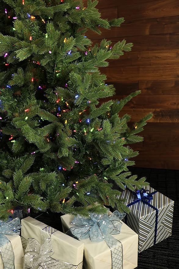 Fraser Hill Farm 7.5-Ft. Foxtail Pine Artificial Christmas Tree with Dual Multicolor & Warm White LED Lights and Stand, Prelit Foldable Fake Tree with Realistic Foliage for Home Decoration