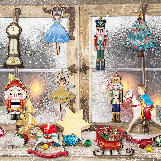24 Pieces Christmas Nutcracker Wooden Ornaments Wood Hanging Decoration Set for Christmas Tree Hanging Wood Crafts Holiday Decor Xmas Party Supplies (Xmas-Nutcracker-B)