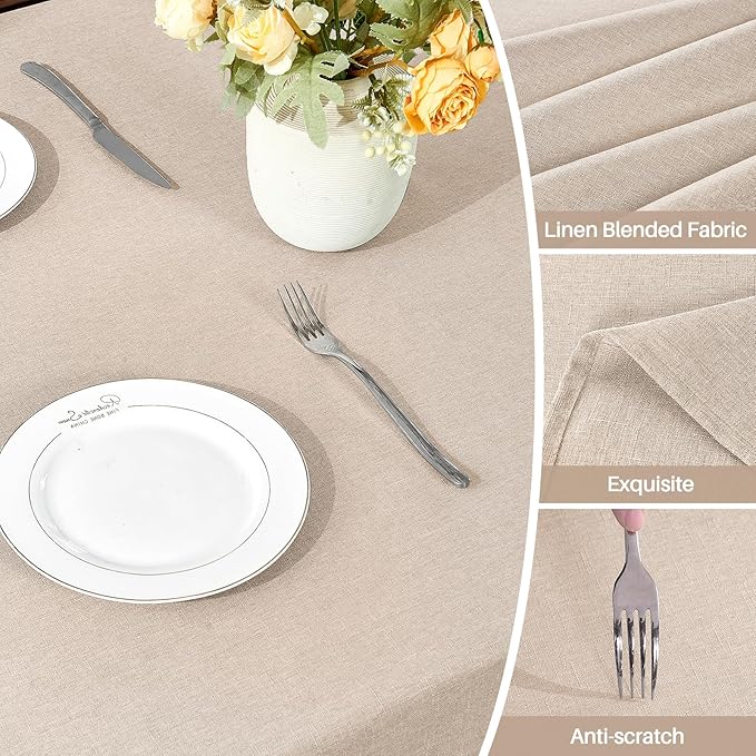 IVAPUPU Textured Linen Table Cloth for Rectangle Tables - Khaki Tablecloths Rectangular Waterproof Wrinkle Free Wipeable Dining Table Cover for Spring Wedding Birthday Kitchen Decor, 52 x 70 Inch