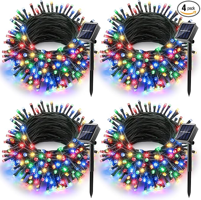 Joomer Solar Christmas Lights Outdoor, 4 Pack Total 156FT 400LED 8 Lighting Modes Solar String Light Waterproof Fairy Tree Lighted for Garden Yard Patio Christmas Decoration (Multicolor)