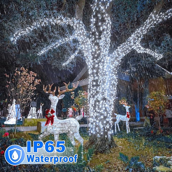 262FT 800 LED Christmas Lights, Plug in Christmas Tree Lights Outdoor with Timer and 8 Modes, Green Wire Waterproof String Light for Indoor House Yard Patio Xmas Decorations, White
