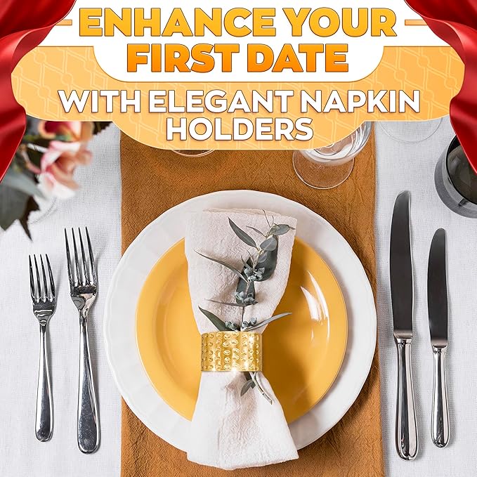 Hammered Gold Napkin Rings Set of 12 – Classic & Reusable Metal | 1.8" x 1.1" for Banquets, Weddings, Family and Holiday Gatherings, Ensuring an Elegant and Polished Table Presentation