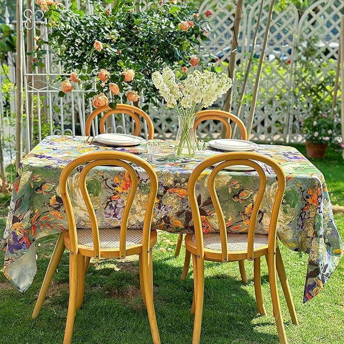 Outdoor Square Tablecloth, Activated Print Floral Waterproof Table Cloth for Square or Round Tables, Dining Table Cover for Dining, Picnic, Outdoor, Wedding - 54''x54'' - Green