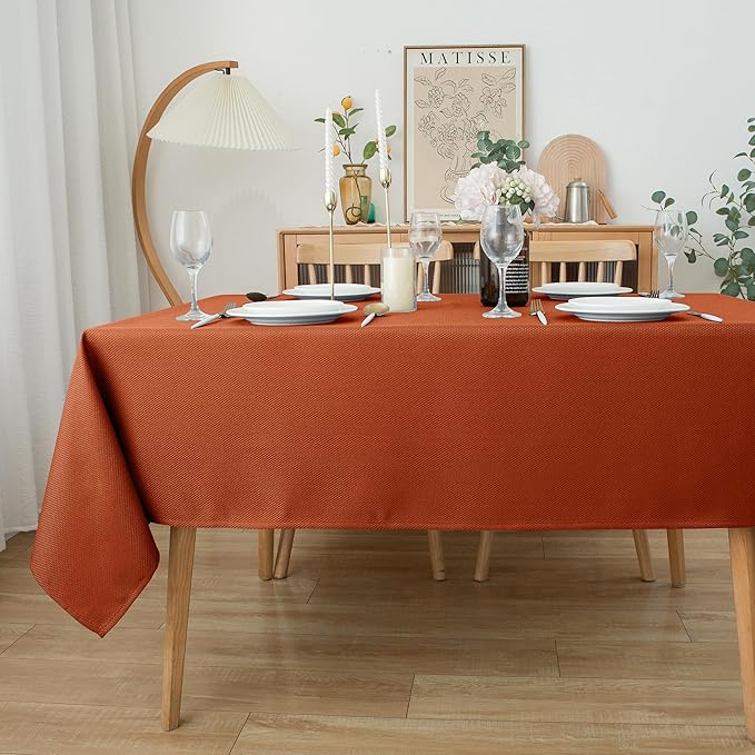 Biscaynebay 2 Pack Fall Tablecloth Textured Fabric 60x84 Inch Rectangular, Rust Thanksgiving Autumn Harvest Water Resistant Fabric Tablecloths for Kitchen, Dining, Wedding, Parties Machine Washable