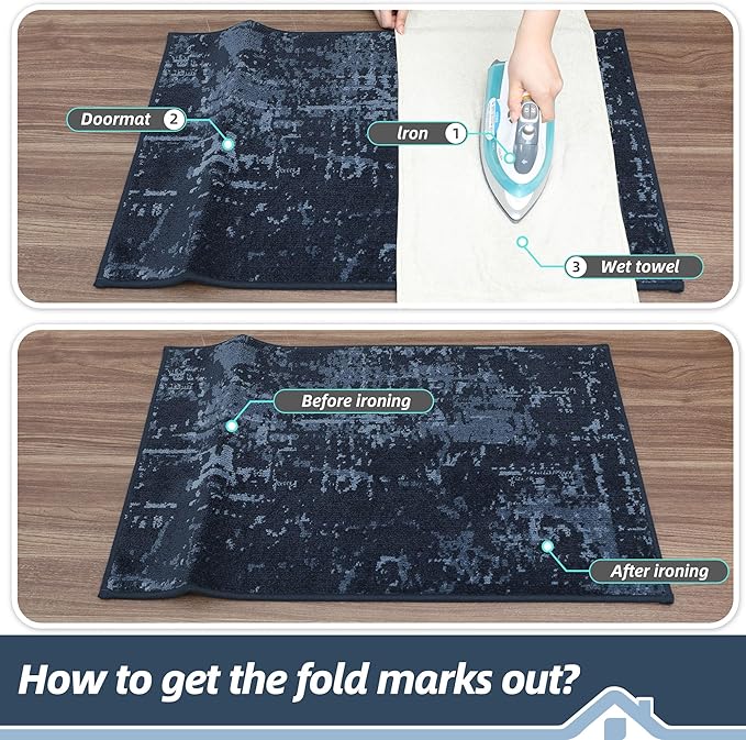 BEQHAUSE Dirt Trapper Door Mat 20"x32" Non-Slip Door Mats Washable Entryway Rugs Stain Resistant Doormat Absorbent Welcome Floor Mat for Front Back Door, Muddy Wet Shoes & Paws,Blue