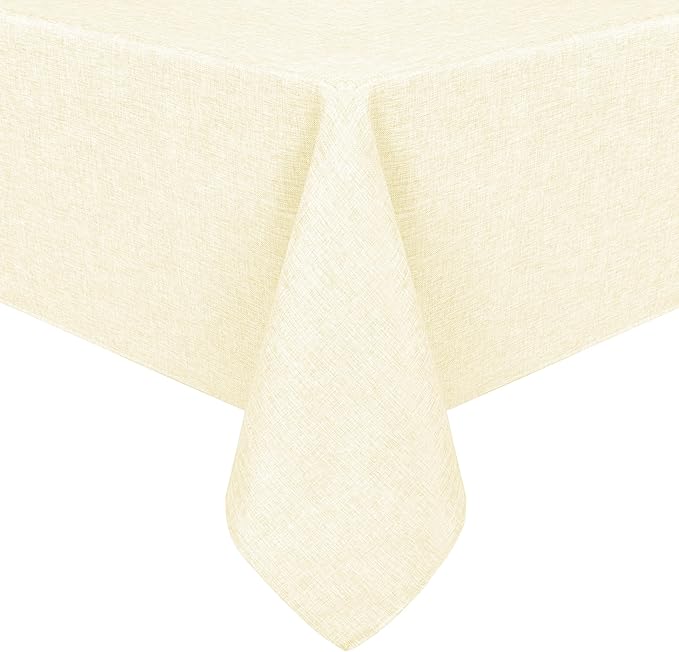 Hiasan Faux Linen Rectangle Tablecloth - Wrinkle and Stain Resistant Washable Table Cloth for Kitchen Dining Room Holiday Table Cover for Dinner, Champagne, 60 x 140 Inch