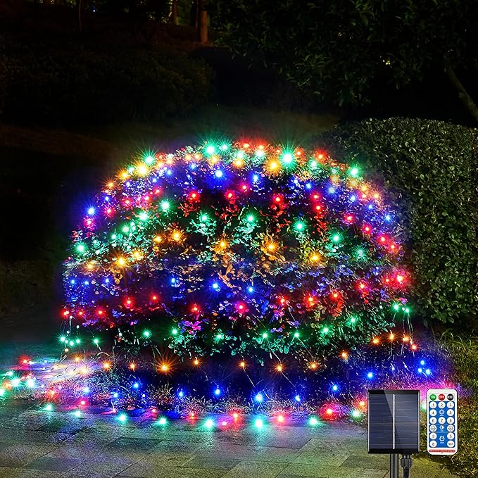 WBao Solar Christmas Lights Outdoor 360LED 11.5ft x 6.9ft Christmas Bushes Lights with Remote, 8 Lighting Modes, Timer, Waterproof for Lawn, Bushes, Trees Outdoor Christmas Decorations, Multicolor