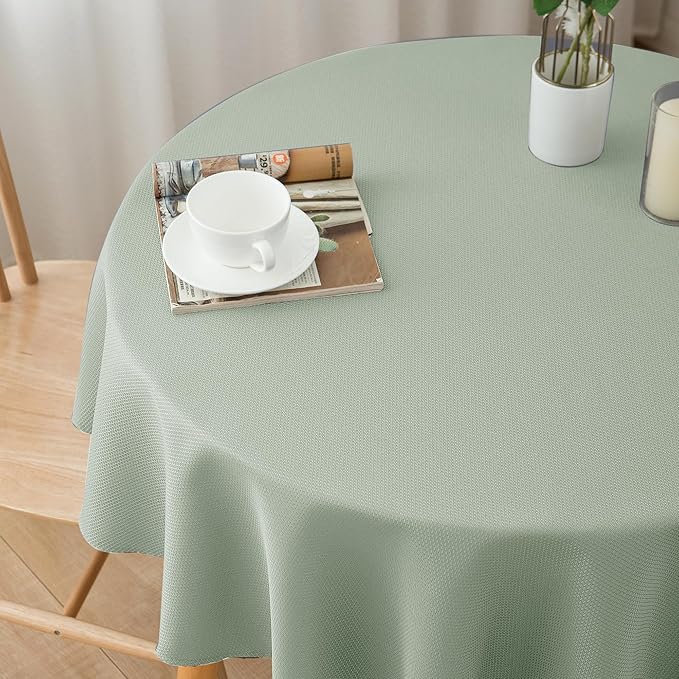 Biscaynebay Round Tablecloth 90 Inch-Sage Outdoor Fabric Table Cover-Small Circle Folding Table Cloths Linen Water Resistant Washable for Kitchen Dining Picnic Patio Outdoor Party Restaurant Tables