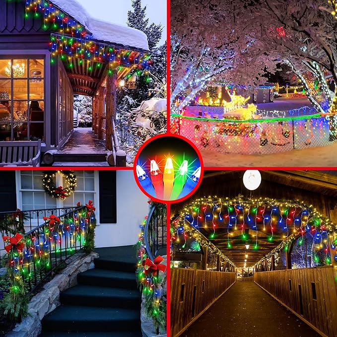 1296 LED Christmas Lights with 288 Drops, 131ft Christmas String Lights with 8 Modes, Waterproof Outdoor Decorations Fairy Lights with Timer Memory for Xmas Party Patio Window Fence Multicolor