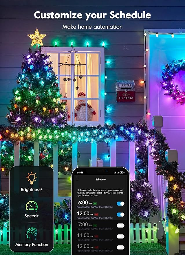 Brightown Smart C9 Christmas Lights Outdoor, 100 LED RGB C9 String Light with Remote, App Control, Music Sync, Connectable Waterproof Christmas Lights for House Tree Patio Holiday Xmas Decor