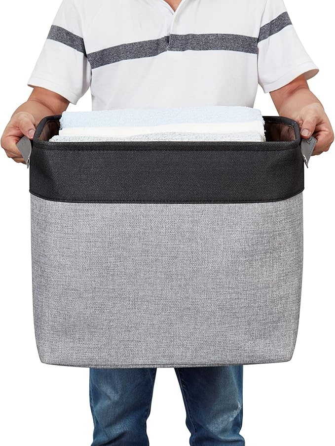 DECOMOMO Extra Large Storage Baskets 54.5L Fabric Storage Bins for Organizing Linen Closet, Toys, Nursery (Grey and Black, XXXL - 3 pack)