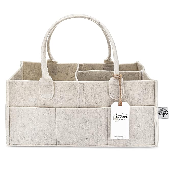 Parker Baby Diaper Caddy - Nursery Storage Bin and Car Organizer for Diapers and Baby Wipes - White, Large