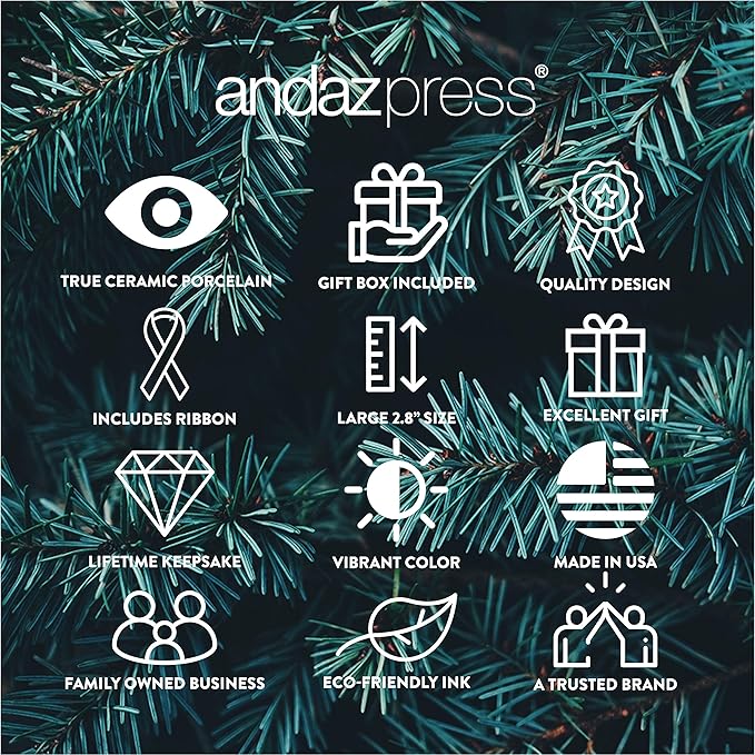 Andaz Press Round Ceramic Porcelain Christmas Tree Ornament Keepsake Gift, Toronto, Colorful International City Skyline Graphic, 1-Pack, Birthday Ideas Family Coworker Him Her, Gift Box