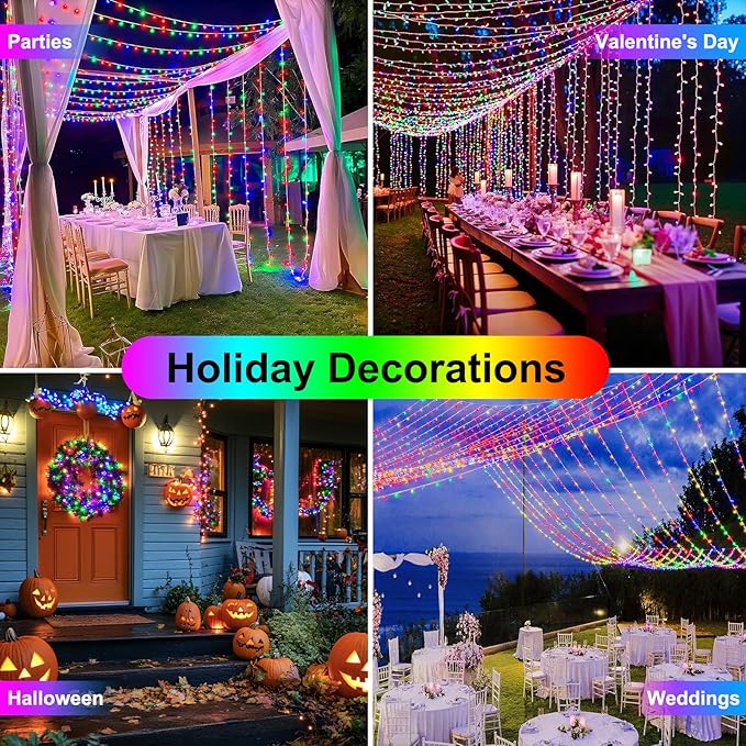 196 FT 600LED Christmas Lights Plug in,Multi Color Waterproof Fairy Lights with Timer/8 Modes, Christmas Tree Lights Lighting Outdoor Indoor Garden Party Wedding Christmas Tree Decoration