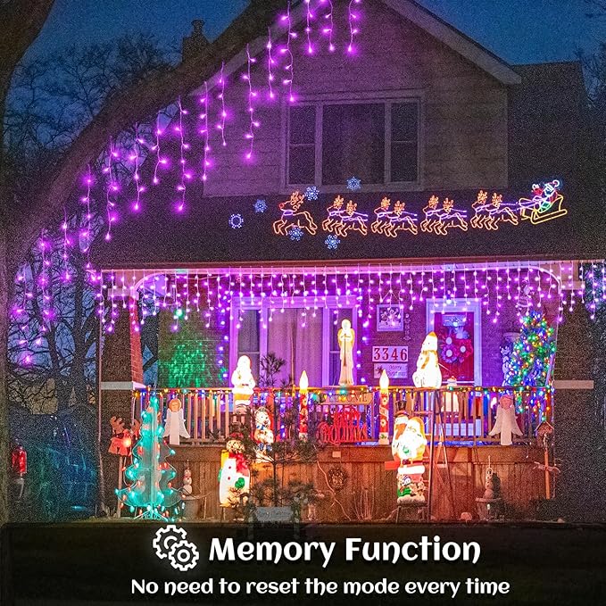 33ft Purple Halloween Lights Outdoor Indoor, 400 LED Icicle Lights for Outside Twinkle Christmas Lights with 75 Drops Clear Wire Timer 8 Modes for House Party Tree Yard Patio Eaves Holiday Decoration
