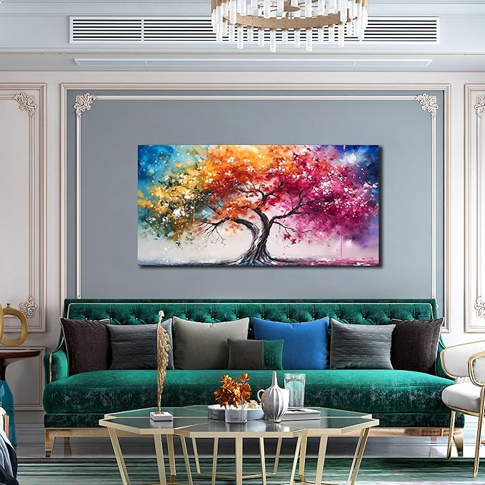 Alsingbago Large Colorful Tree Canvas Wall Art for Living Room Bedroom Home Office Orange and Pink Tree Picture Modern Artwork Ready to Hang Size 24x48