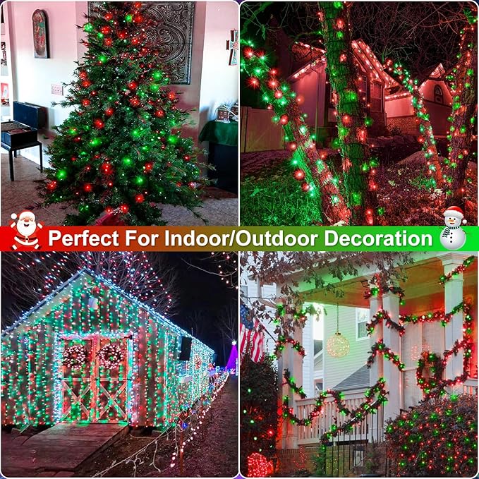 262FT 800 LED Christmas Lights, Plug in Christmas Tree Lights Outdoor with Timer and 8 Modes, Green Wire Waterproof String Light for Indoor House Yard Patio Wedding Decorations, Red Green