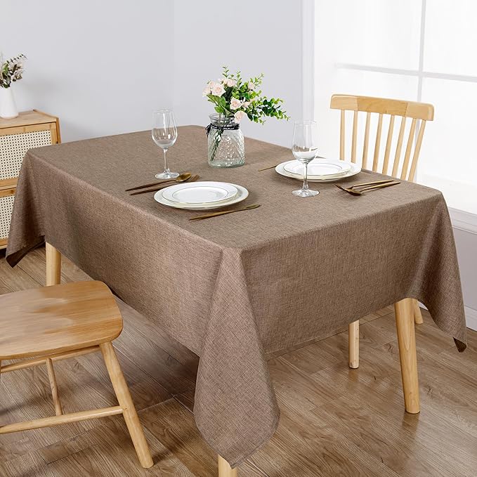 Hiasan Faux Linen Rectangle Tablecloth - Wrinkle and Stain Resistant Washable Table Cloth for Kitchen Dining Room Holiday Table Cover for Party Dinner, Khaki, 54 x 120 Inch