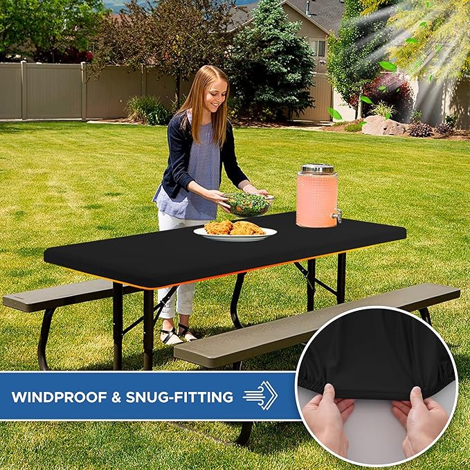 4ft Stretch Table Cover Fitted-6 Pack Black Spandex Table Cloths with Elastic-Stretchy Folding Table Cloths 4ft for Outdoor Picnic Camping Dining Room Patio Kitchen Banquet Party Craft Show