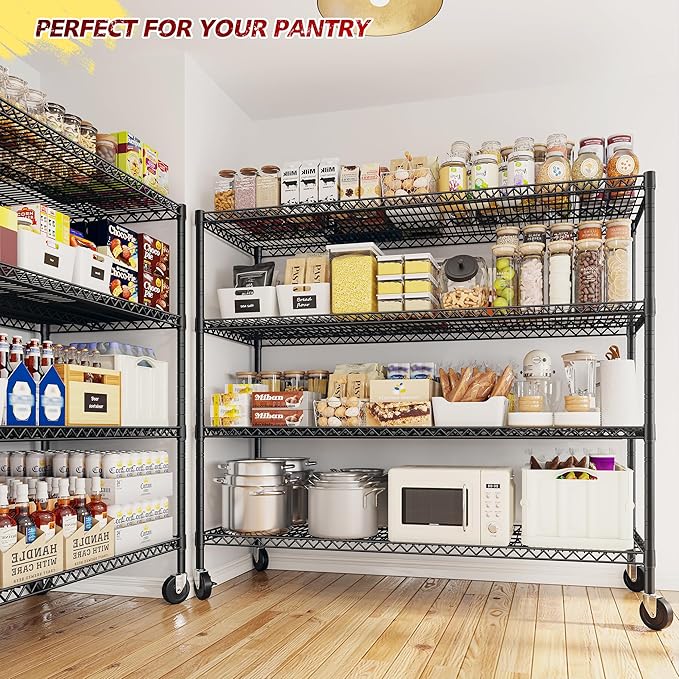 REIBII 75.6" H Storage Shelves Wire Shelving Unit with Wheels 2500LBS Garage Shelving Heavy Duty Metal Shelves for Storage Rack Adjustable Pantry Shelf Commercial Shelving, 75.6" H X 55.5''W X 24" D