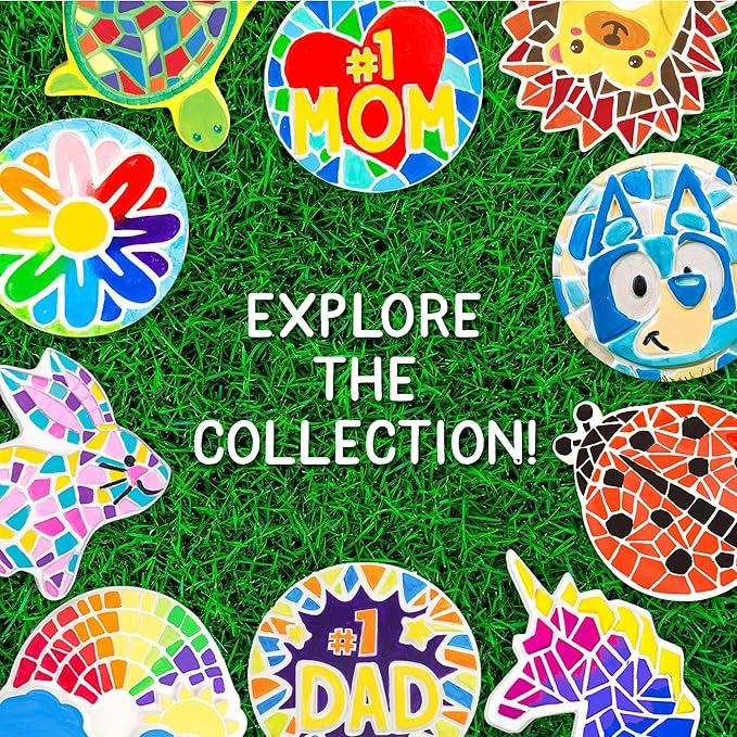 Creative Roots Mosaic Unicorn Stepping Stone, Includes 7-Inch Ceramic Stone & 6 Vibrant Paints, DIY Garden Stepping Stone Kit for Kids Ages 6+