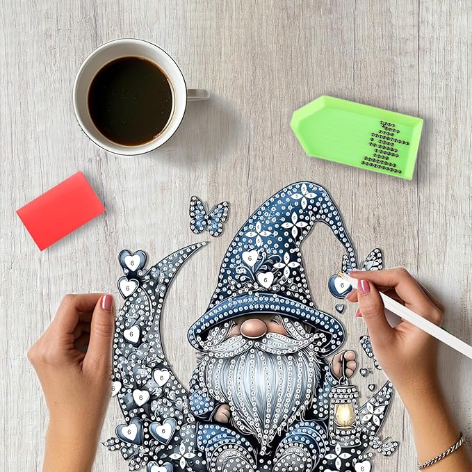 SENQAO Gnome Diamond Art Hanging Kit for Adult, Special Shaped Rhinestone, Double Sided DIY Acrylic Diamond Art Painting Window Pendants Home Garden Wall Hanging Kits Hanging Ornament(Full Moon Love)