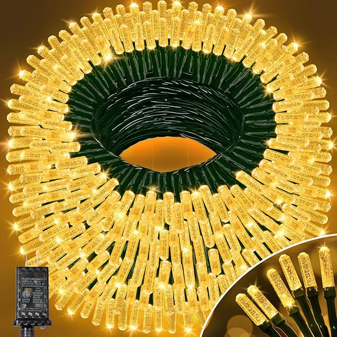 315FT 800 LED Christmas Tree Lights,String Lights Green Wire with 8 Modes, Timer and Memory, Plug in Outdoor Waterproof Twinkle Lights for Indoor Yard Xmas Holiday, Warm White
