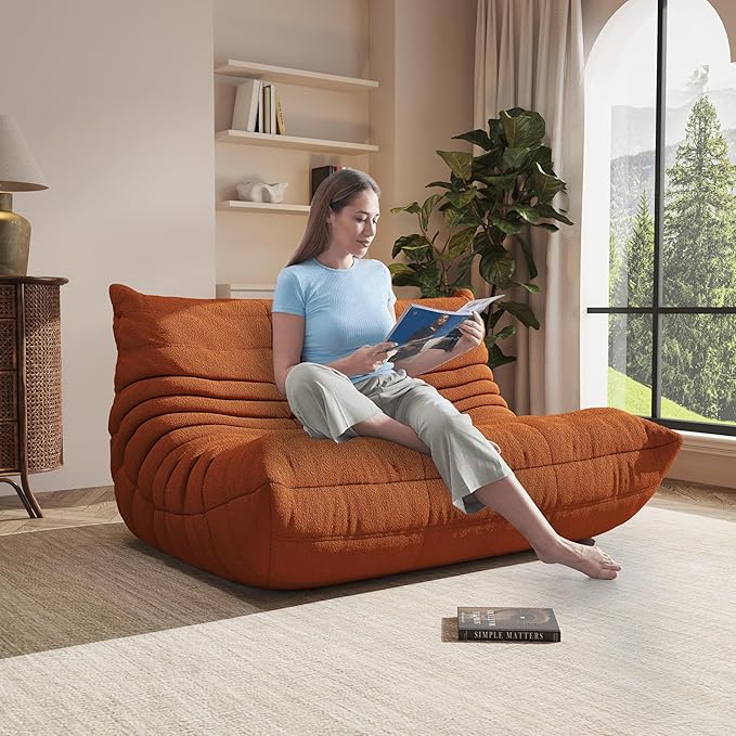 Bean Bag Chairs for Adults Giant Bean Bag Chair, 2 Seater with Memory Foam Filled Fireside Chair, Lazy Sofa Lounge Floor Sofa for Living Room, Bedroom, Office, No Assembly Required. (Orange)