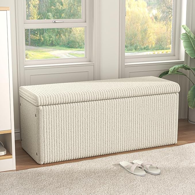 SUN TIME 42" Foldable Velvet Ottoman Bench with StorageοΌLarge Capacity End of Bed Chest, Soft Cushion Seat, Toy & Blanket Organizer, Footrest for Bedroom, Living Room, Entryway, Apartment