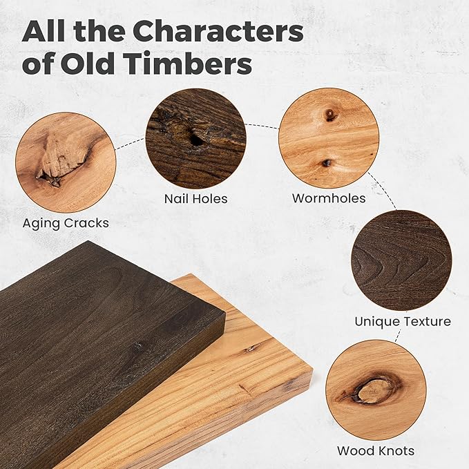 RICHFOCUS Elm Floating Shelves for Wall - 36" W x 9.3" D Rustic Solid Wood Shelves with Invisible Bracket, Wall-Mounted for Living Room, Bedroom, Kitchen Storage & Display, Set of 2, Natural