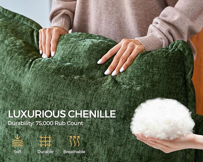 Oversized Modular Sofa Comfy Cloud Couch with Storage, Extra Deep Plush Sectional Sofa Set for Living Room, Covers Washable, Chenille, Olar (Green, 4-Seater with Ottoman, l-Shaped)