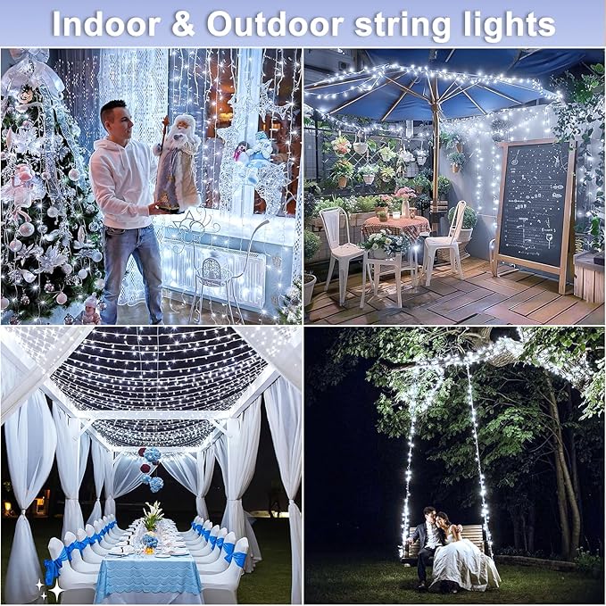 132FT 400 LED White String Lights Indoor Bedroom, 8 Modes White Christmas Lights Outdoor Clear Wire, Plug in Twinkle Fairy Lights for Bedroom Wedding Tree Christmas Decorations