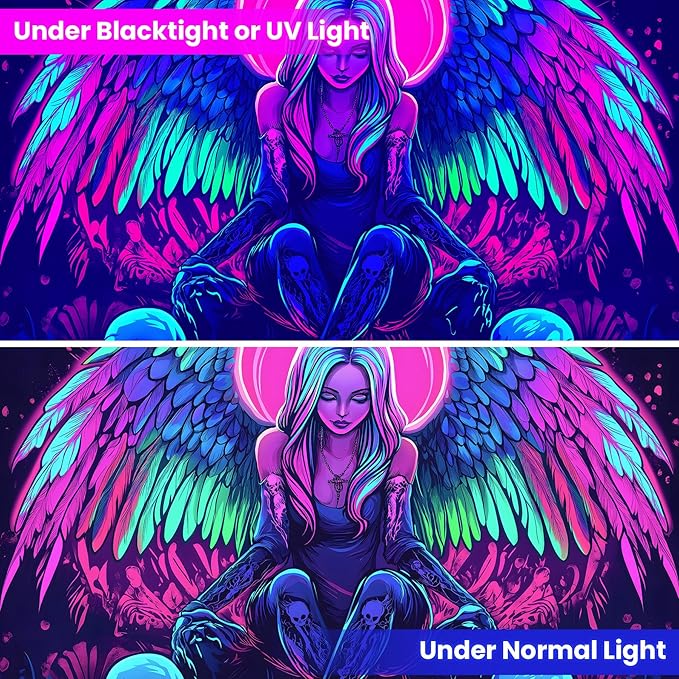 Blacklight Tapestry,WingTapestry Glow In The Dark,UV Reactive Black Light Upright Posters Wall Hanging for Bedroom Dorm Living Room Backdrop Decor (wing4, 59L" x 51W")