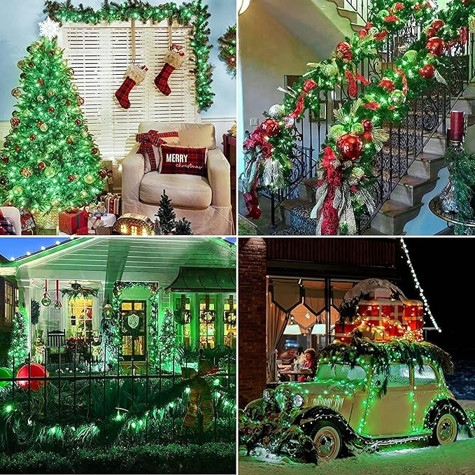Hopolon Green Christmas Lights,50 Count 2PACK Green Wire 13 Feet Incandescent Mini Christmas Lights Plug in for Outdoor Indoor Halloween Tree Wedding Holiday Lighting Decor(2pcs Green)