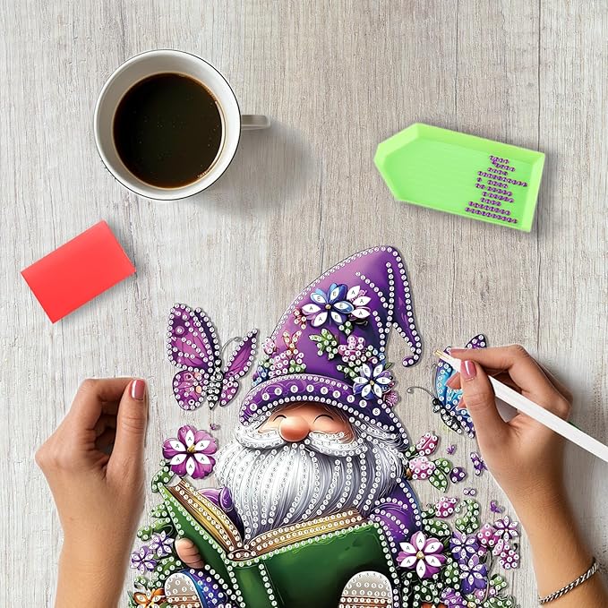 SENQAO Gnome Diamond Art Hanging Kit for Adult, Special Shaped Rhinestone, Double Sided DIY Acrylic Diamond Art Painting Window Pendants Home Garden Wall Hanging Kits Hanging Ornament(Butterfly Book)