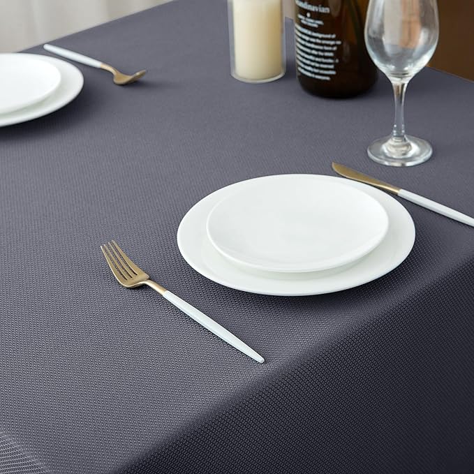 Biscaynebay Textured Fabric Tablecloths 52x70 Inches Rectangular, Dark Grey Water Resistant Tablecloths for Dining, Kitchen, Wedding and Parties etc. Machine Washable