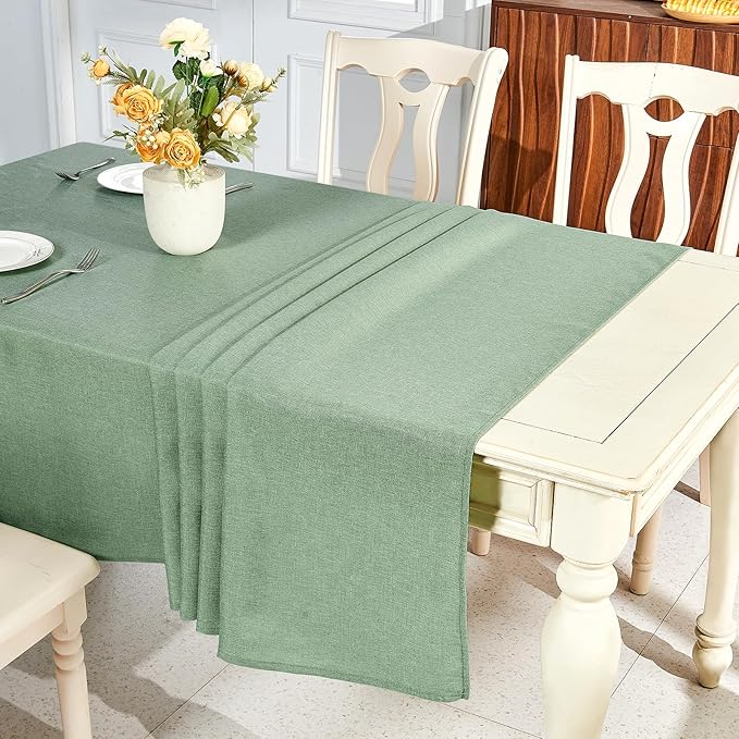 IVAPUPU Textured Linen Table Cloth for Rectangle Tables - Sage Green Tablecloths Rectangular Waterproof Wrinkle Free Wipeable Dining Table Cover for Spring Wedding Birthday Kitchen Decor, 52 x 70 Inch