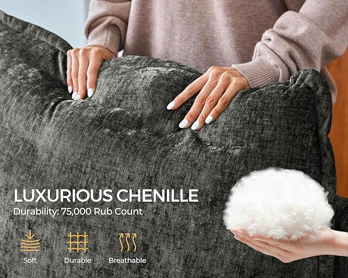 Oversized Modular Sofa Comfy Cloud Couch with Storage, Extra Deep Plush Sectional Sofa Set for Living Room, Covers Washable, Chenille, Olar (Grey, 4-Seater with Ottoman, l-Shaped)